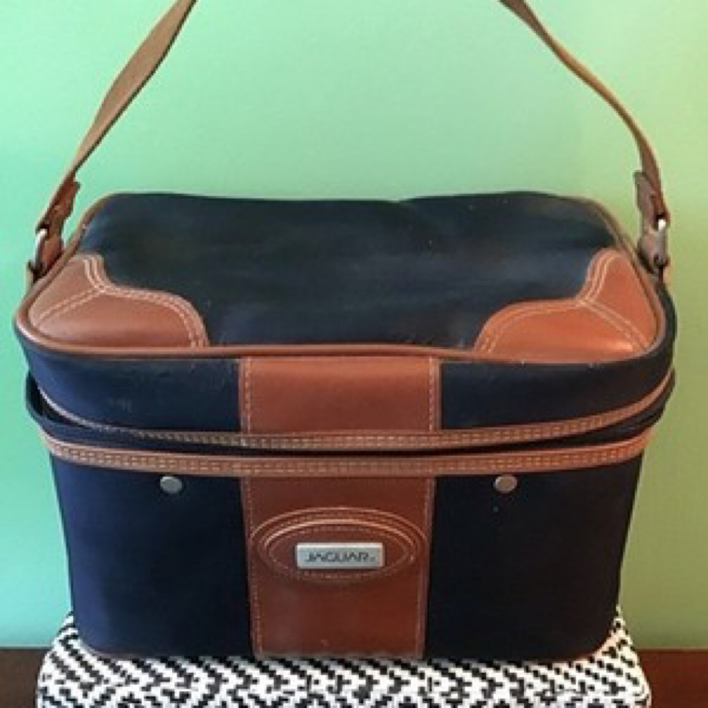 Jaguar Vintage Vanity Case Travel Bag Toiletry Cosmetics Luggage Navy Brown
